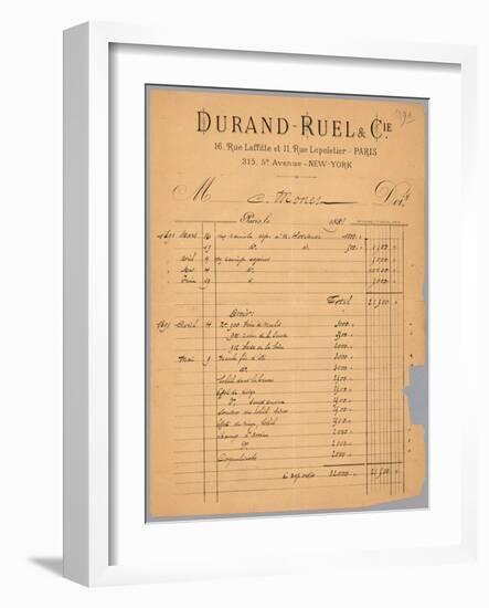 Sales Statement of Durand-Ruel Regarding Claude Monet, 1891-French-Framed Giclee Print