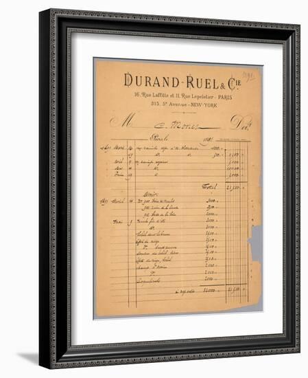 Sales Statement of Durand-Ruel Regarding Claude Monet, 1891-French-Framed Giclee Print