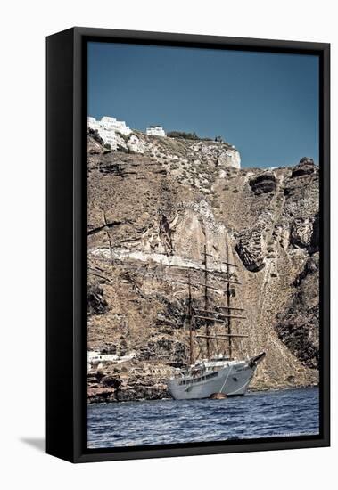 Saliboat Under the Caldera in Santorini Greece-null-Framed Stretched Canvas