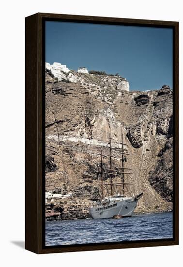 Saliboat Under the Caldera in Santorini Greece-null-Framed Stretched Canvas