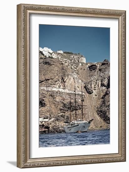 Saliboat Under the Caldera in Santorini Greece-null-Framed Photo