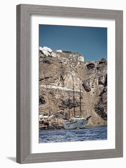 Saliboat Under the Caldera in Santorini Greece-null-Framed Photo