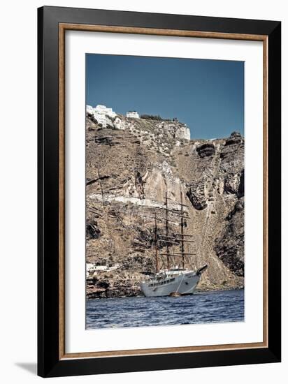 Saliboat Under the Caldera in Santorini Greece-null-Framed Photo