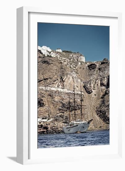 Saliboat Under the Caldera in Santorini Greece-null-Framed Photo