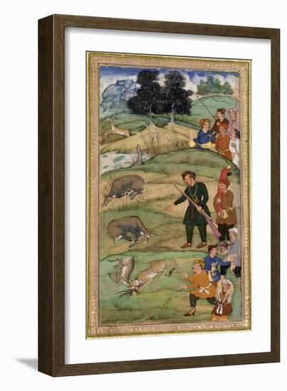 Salim, Holding His Rifle, Gestures at a Dead Nilgai, C.1600-null-Framed Giclee Print