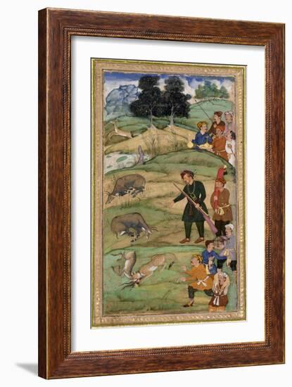 Salim, Holding His Rifle, Gestures at a Dead Nilgai, C.1600-null-Framed Giclee Print