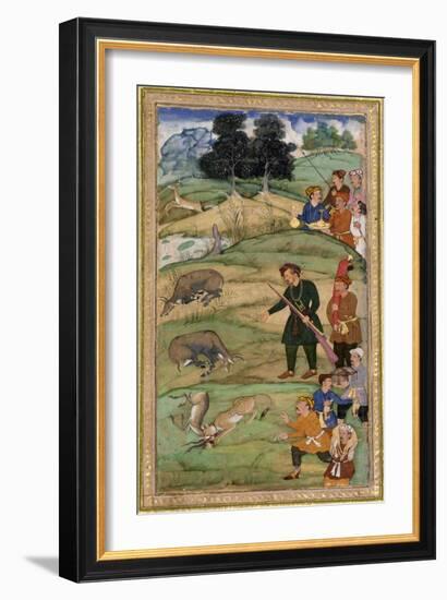 Salim, Holding His Rifle, Gestures at a Dead Nilgai, C.1600-null-Framed Giclee Print