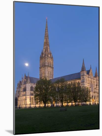 Salisbury Cathedral At Dusk With Moon-Charles Bowman-Mounted Photographic Print