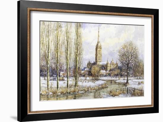 Salisbury Cathedral from the Water Meadows, c.1893-John Sutton-Framed Giclee Print