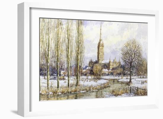 Salisbury Cathedral from the Water Meadows, c.1893-John Sutton-Framed Giclee Print