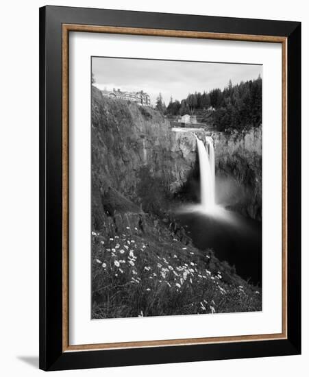 Salish Lodge and English Daisies, Snoqualmie Falls, Washington, USA-Charles Crust-Framed Photographic Print