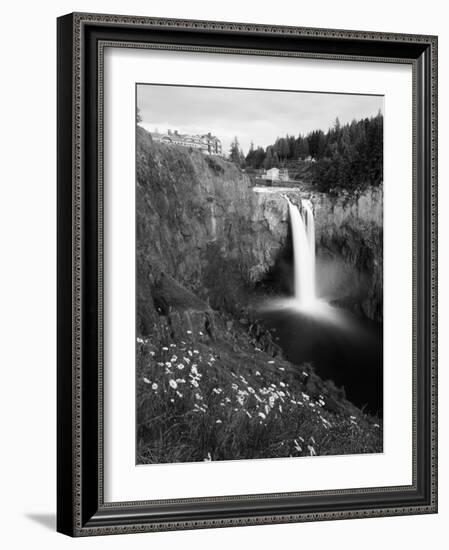 Salish Lodge and English Daisies, Snoqualmie Falls, Washington, USA-Charles Crust-Framed Photographic Print