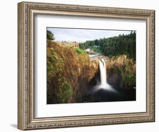 Salish Lodge and English Daisies, Snoqualmie Falls, Washington, USA-Charles Crust-Framed Photographic Print