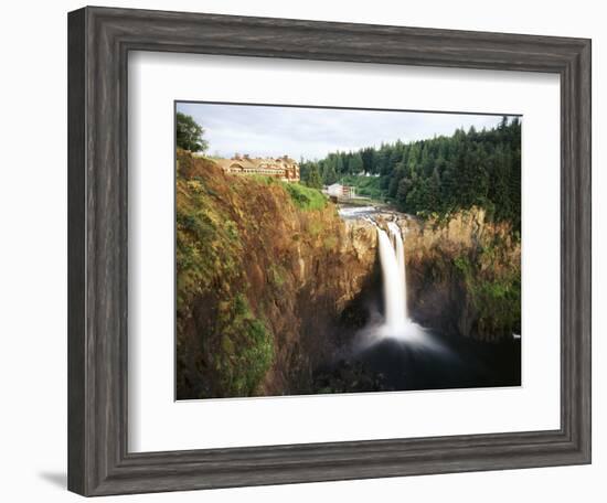 Salish Lodge and English Daisies, Snoqualmie Falls, Washington, USA-Charles Crust-Framed Photographic Print