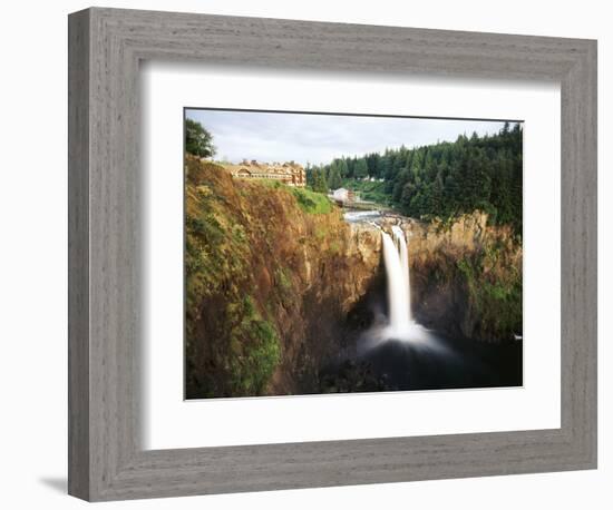 Salish Lodge and English Daisies, Snoqualmie Falls, Washington, USA-Charles Crust-Framed Photographic Print