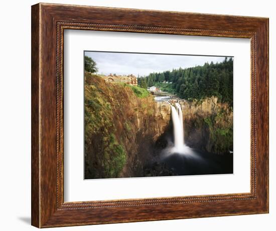 Salish Lodge and English Daisies, Snoqualmie Falls, Washington, USA-Charles Crust-Framed Photographic Print