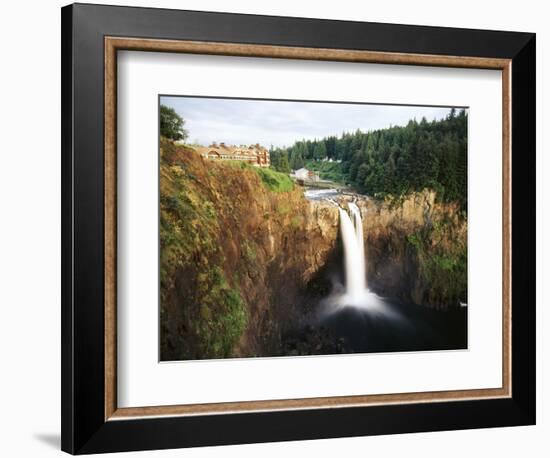 Salish Lodge and English Daisies, Snoqualmie Falls, Washington, USA-Charles Crust-Framed Photographic Print