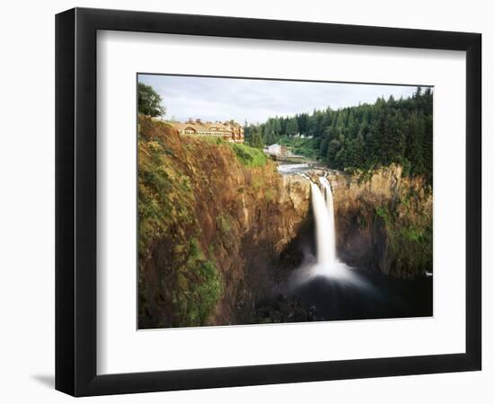 Salish Lodge and English Daisies, Snoqualmie Falls, Washington, USA-Charles Crust-Framed Photographic Print