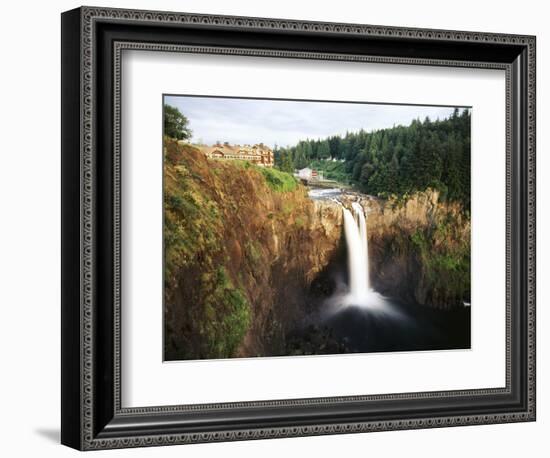 Salish Lodge and English Daisies, Snoqualmie Falls, Washington, USA-Charles Crust-Framed Photographic Print