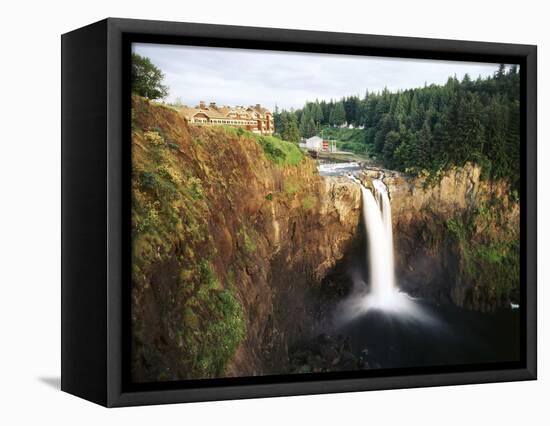 Salish Lodge and English Daisies, Snoqualmie Falls, Washington, USA-Charles Crust-Framed Premier Image Canvas