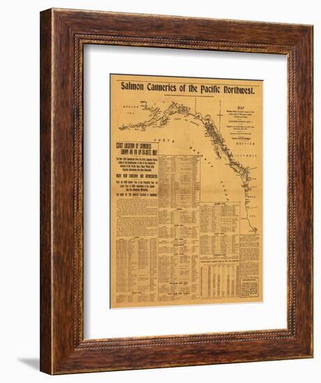 Salmon Canneries of the Pacific Northwest - Panoramic Map-Lantern Press-Framed Art Print