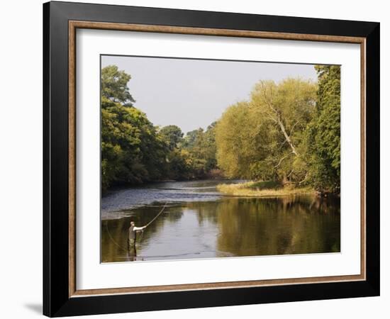 Salmon Fisherman Casting to a Fish on the River Dee, Wrexham, Wales-John Warburton-lee-Framed Photographic Print