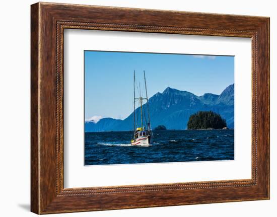 Salmon fishing trolling boat, Inside Passage, Southeast Alaska, USA-Mark A Johnson-Framed Photographic Print