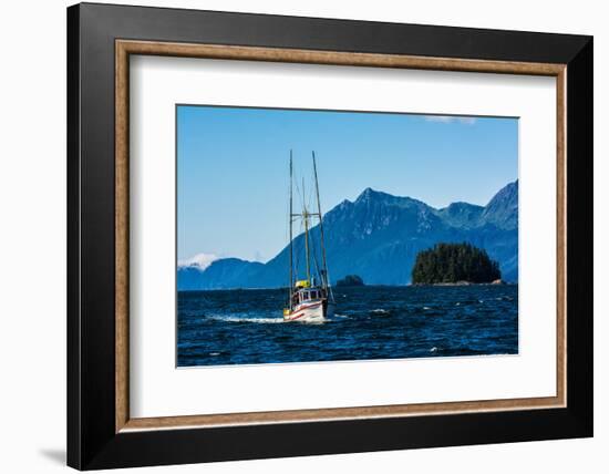 Salmon fishing trolling boat, Inside Passage, Southeast Alaska, USA-Mark A Johnson-Framed Photographic Print