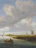 River Scene with Sailing Boats Unloading at the Shore-Salomon van Ruisdael-Framed Giclee Print