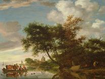 River Scene with a Ferry Boat-Salomon van Ruisdael or Ruysdael-Framed Premier Image Canvas