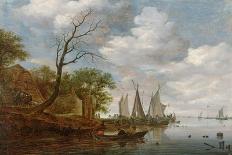 River Scene with Sailing Boats Unloading at the Shore-Salomon van Ruisdael-Giclee Print