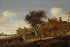A River Landscape with Barges and Sailboats and a Church beyond-Salomon van Ruysdael-Framed Giclee Print