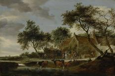 A River Landscape with Barges and Sailboats and a Church beyond-Salomon van Ruysdael-Framed Giclee Print
