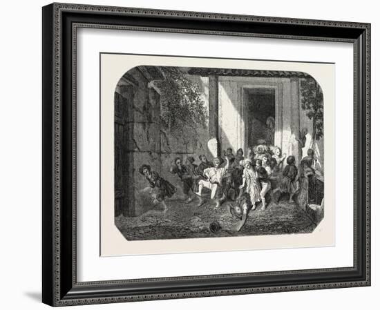 Salon of 1855. Leaving the Turkish School, Watercolor, 1855-Alexandre Gabriel Decamps-Framed Giclee Print