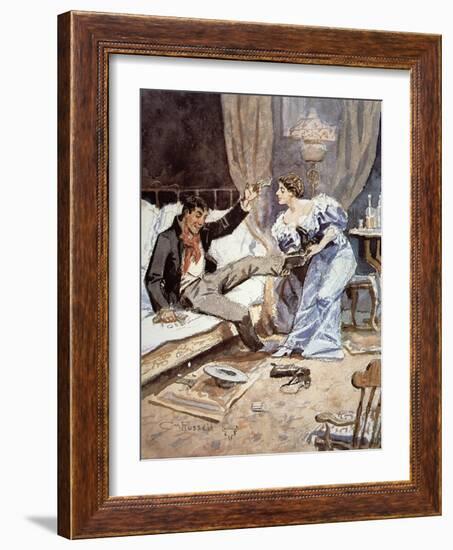 Saloon Girl with a Drunken Cowboy, c.1898-Charles Marion Russell-Framed Giclee Print