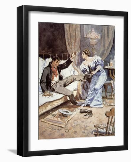 Saloon Girl with a Drunken Cowboy, c.1898-Charles Marion Russell-Framed Giclee Print