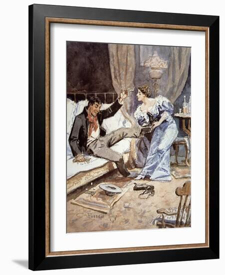 Saloon Girl with a Drunken Cowboy, c.1898-Charles Marion Russell-Framed Giclee Print