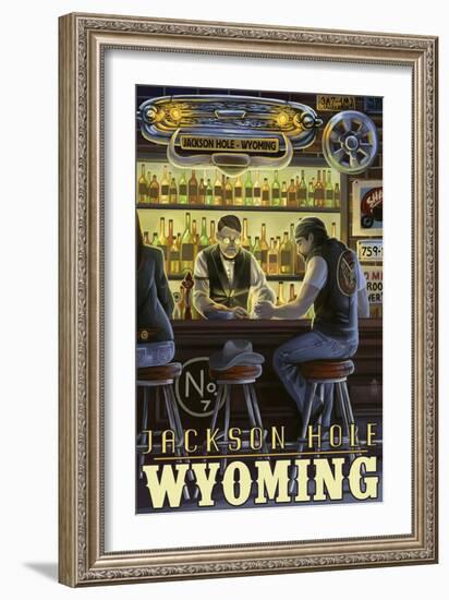 Saloon Scene - Jackson Hole, Wyoming-Lantern Press-Framed Art Print