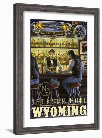 Saloon Scene - Jackson Hole, Wyoming-Lantern Press-Framed Art Print