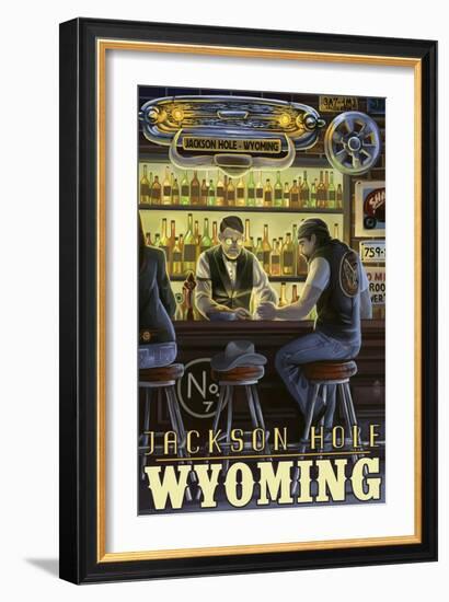 Saloon Scene - Jackson Hole, Wyoming-Lantern Press-Framed Art Print