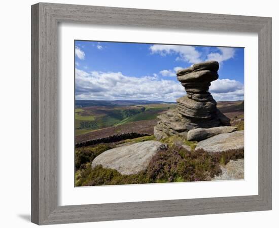 Salt Cellar Rock, Derwent Edge, with Purple Heather Moorland, Peak District National Park, Derbyshi-Neale Clark-Framed Photographic Print