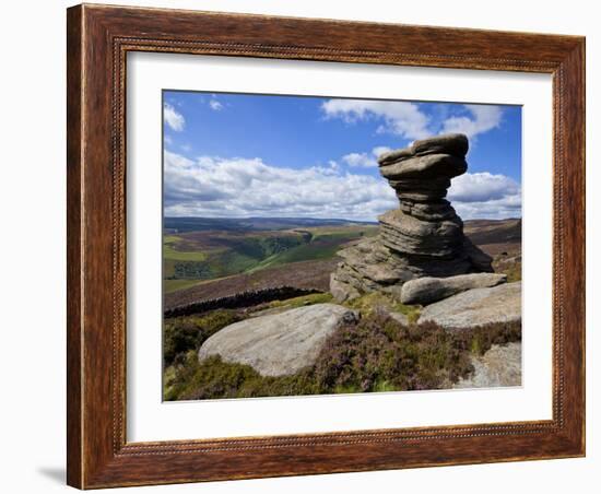 Salt Cellar Rock, Derwent Edge, with Purple Heather Moorland, Peak District National Park, Derbyshi-Neale Clark-Framed Photographic Print