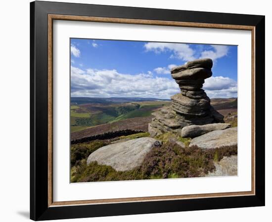 Salt Cellar Rock, Derwent Edge, with Purple Heather Moorland, Peak District National Park, Derbyshi-Neale Clark-Framed Photographic Print
