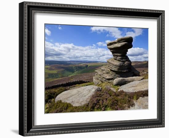 Salt Cellar Rock, Derwent Edge, with Purple Heather Moorland, Peak District National Park, Derbyshi-Neale Clark-Framed Photographic Print