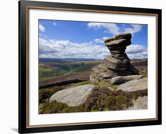 Salt Cellar Rock, Derwent Edge, with Purple Heather Moorland, Peak District National Park, Derbyshi-Neale Clark-Framed Photographic Print