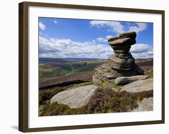 Salt Cellar Rock, Derwent Edge, with Purple Heather Moorland, Peak District National Park, Derbyshi-Neale Clark-Framed Photographic Print