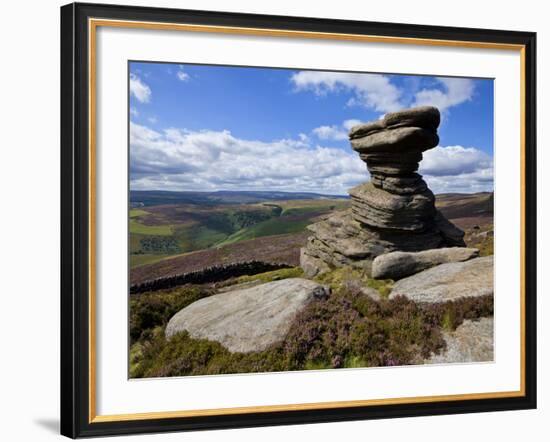 Salt Cellar Rock, Derwent Edge, with Purple Heather Moorland, Peak District National Park, Derbyshi-Neale Clark-Framed Photographic Print