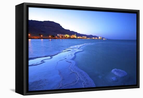 Salt Deposit in Foreground Looking Towards Ein Bokek, Ein Bokek, Dead Sea, Israel, Middle East-Neil Farrin-Framed Premier Image Canvas