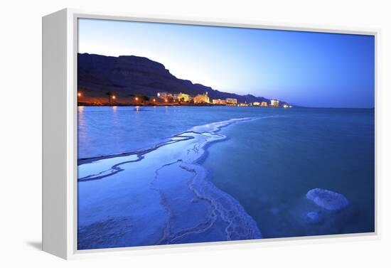 Salt Deposit in Foreground Looking Towards Ein Bokek, Ein Bokek, Dead Sea, Israel, Middle East-Neil Farrin-Framed Premier Image Canvas