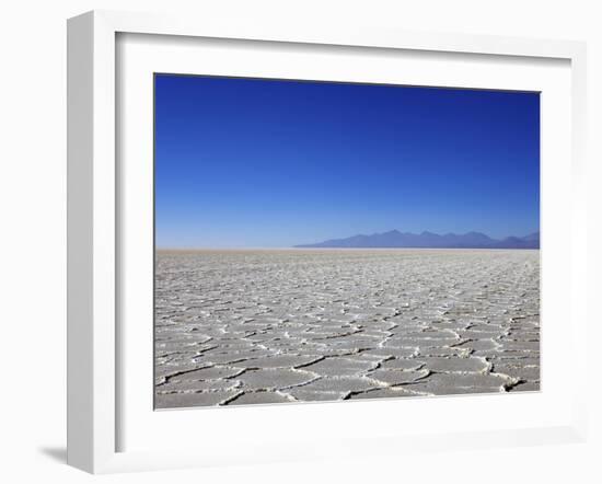 Salt Deposits in Salar de Uyuni Salt Flat and Andes Mountains in Distance in South-Western Bolivia-Simon Montgomery-Framed Photographic Print